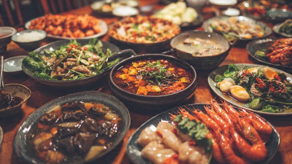 Affordable catering services in Singapore offering a diverse buffet of traditional Chinese and seafood dishes